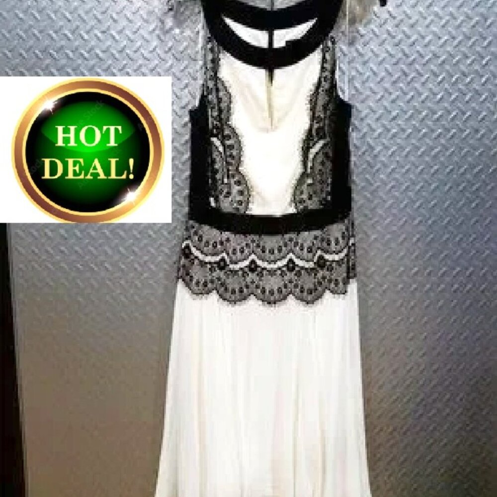 🥇HOST PICK  NWT JAX popping ivory black chiffon flowing skirt with lace (12) 🤍